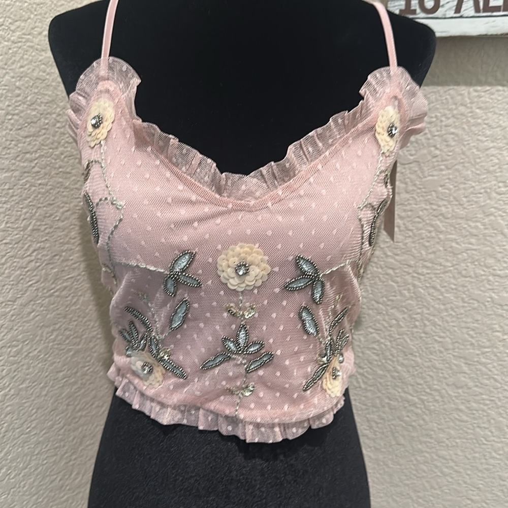 H&M Blush Embroidered Floral Top